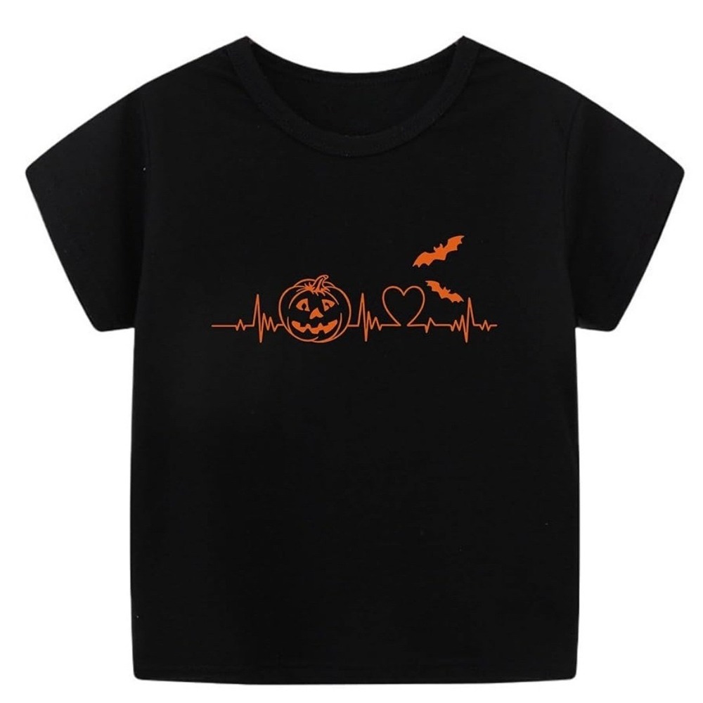 Shein Womens 3XL Halloween Heartbeat‎ Pumpkin Bats Graphic T Shirt Black